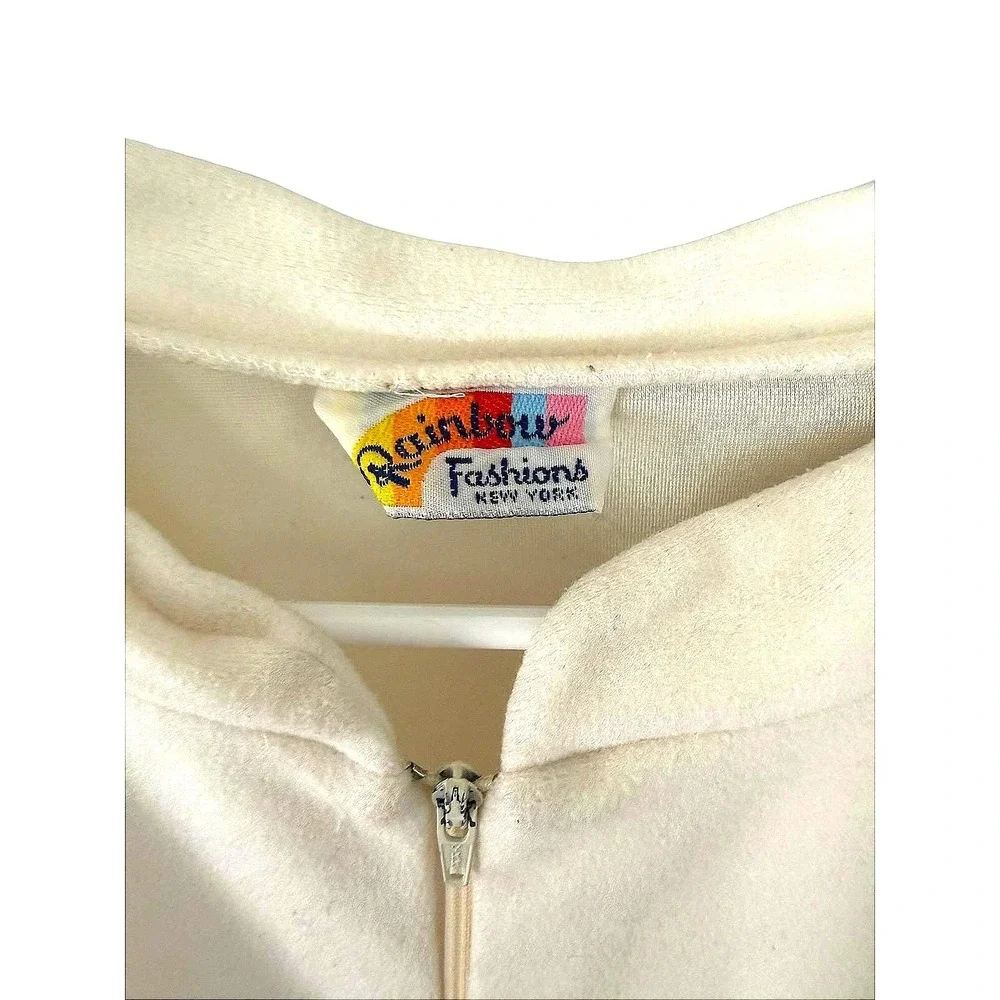 Vintage Rainbow Fashions Cream Velour Zip Caftan Robe Rainbow Trim‎ OS